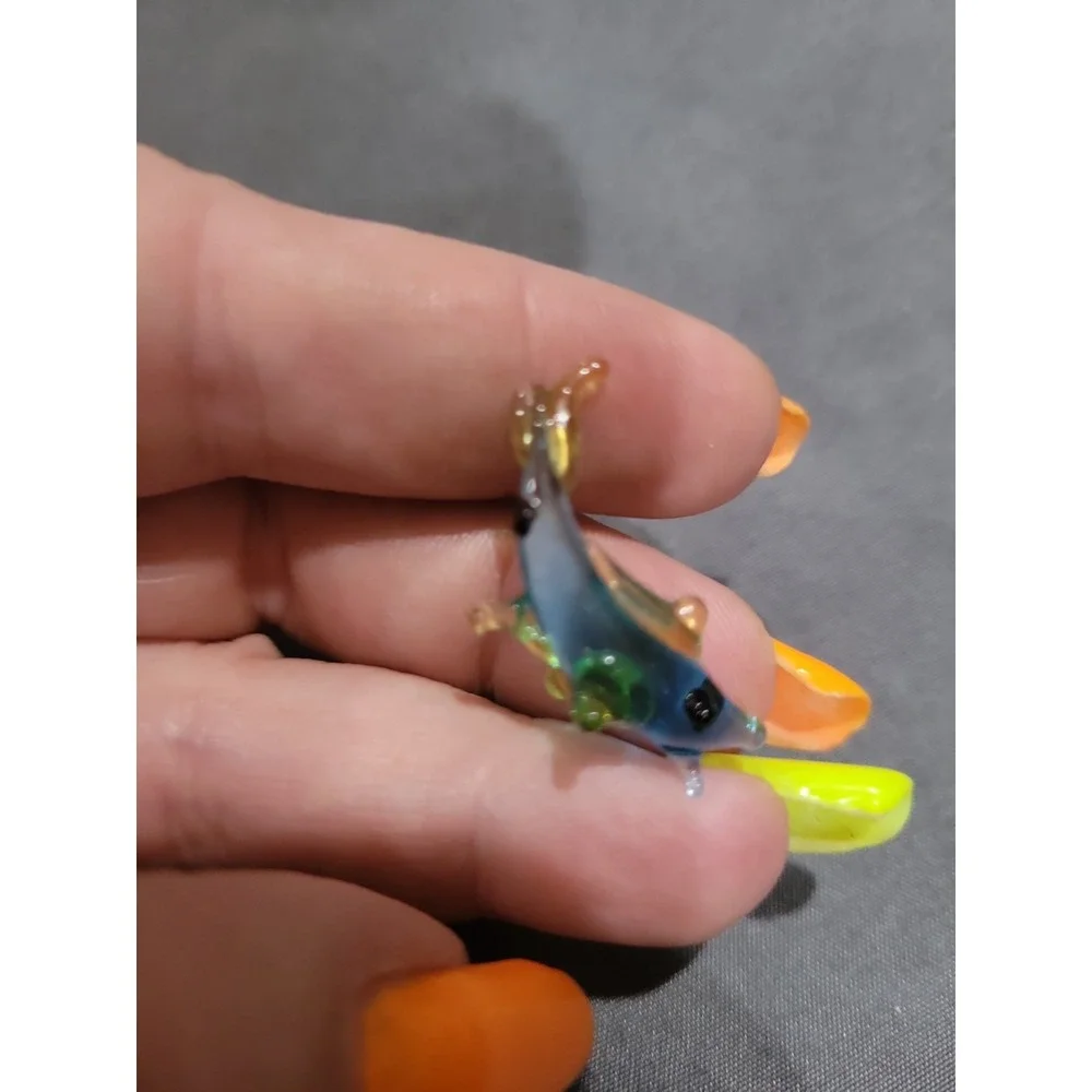 Hand Blown Glass Figurine Collectibles Handmade Miniature Fish Blue Amber